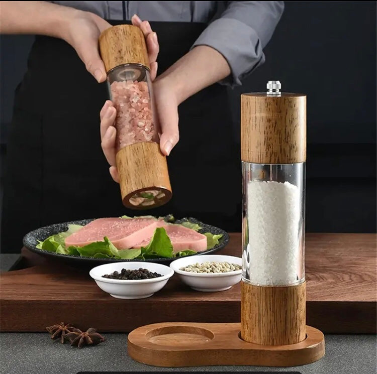 Manual Sea Salt Pepper Grinder, Cylindrical Wooden Salt and Pepper Grinder, Kitchen Seasoning Tool Manual Sea Salt Pepper Grinder, Cylindrical Wooden Salt and Pepper Grinder, Kitchen Seasoning Tool
